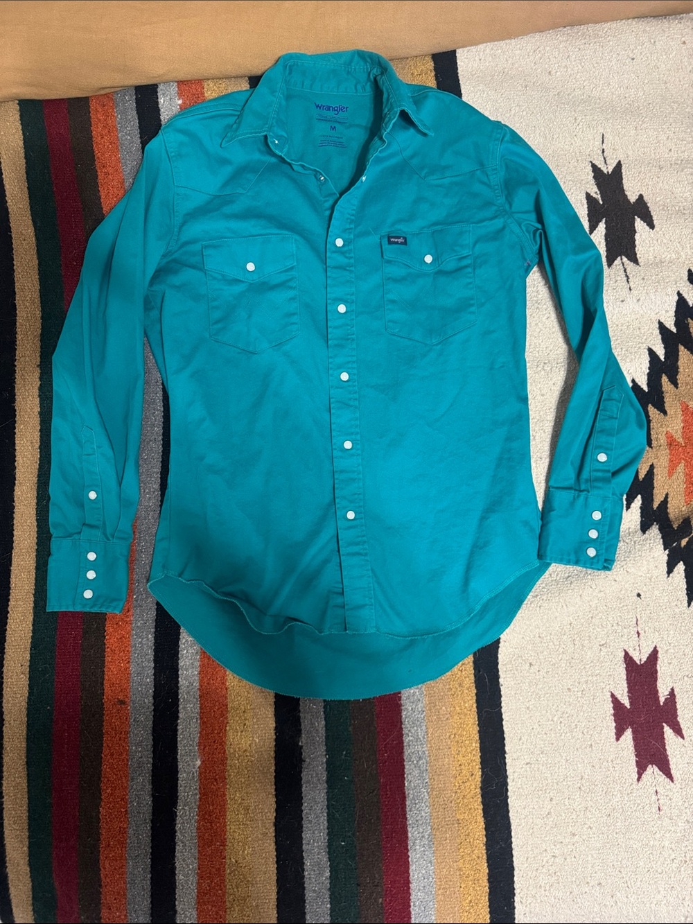 Wrangler Men's Turquoise Long-Sleeve Button-Down Shirt